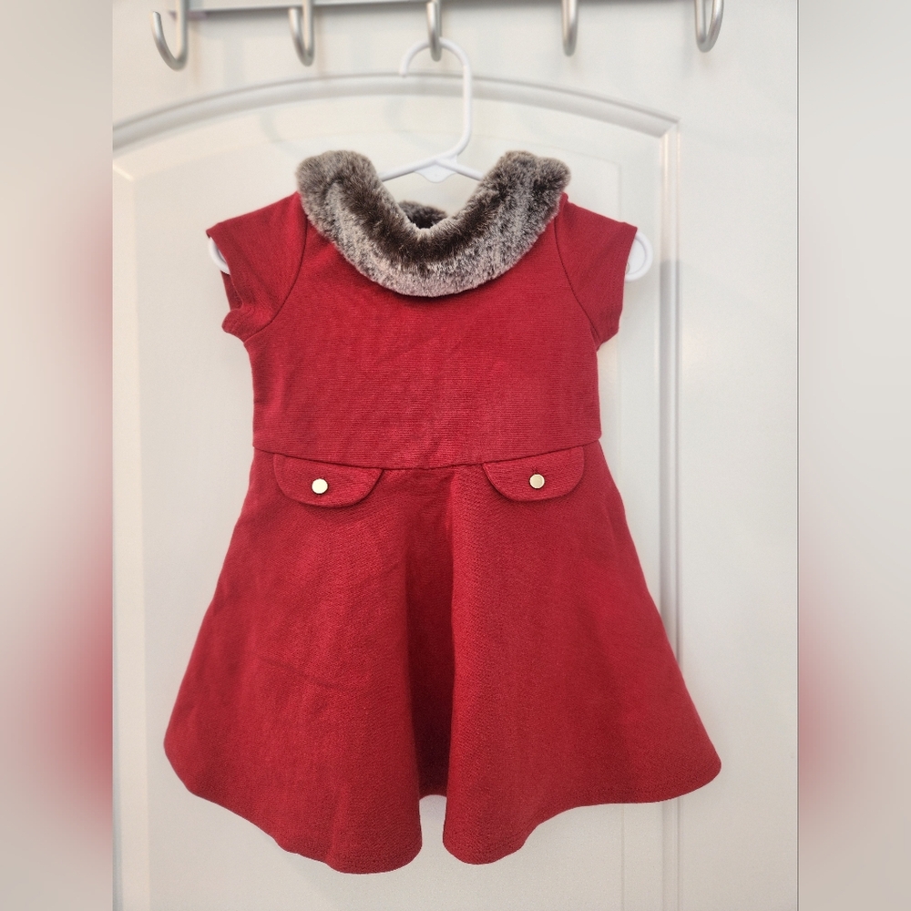 Hope And Henry Baby Dress with Faux Fur Collar